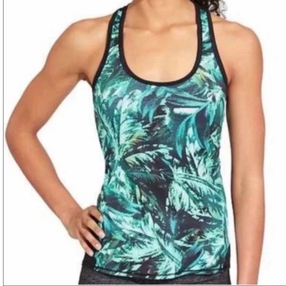 ATHLETA | Woman's Tropical Leaf Print Athletic Workout Racerback Tank Top, XXS